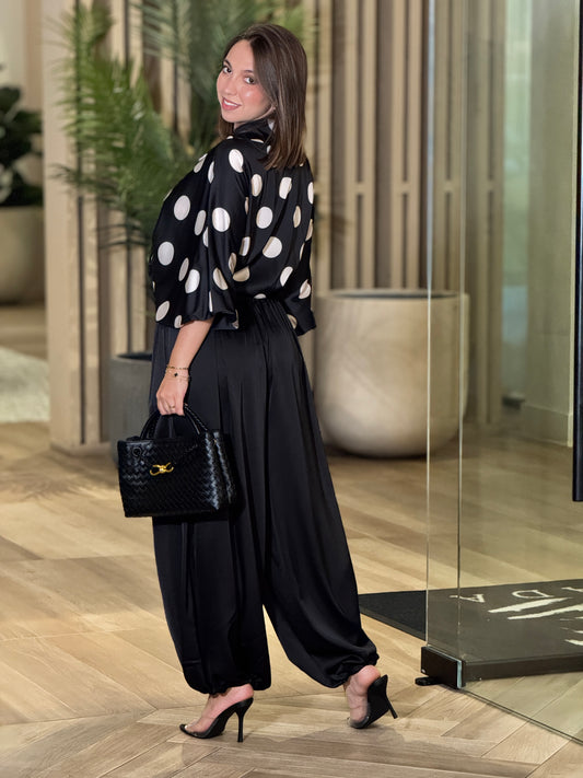 Polka Dots Black Satin Shirt