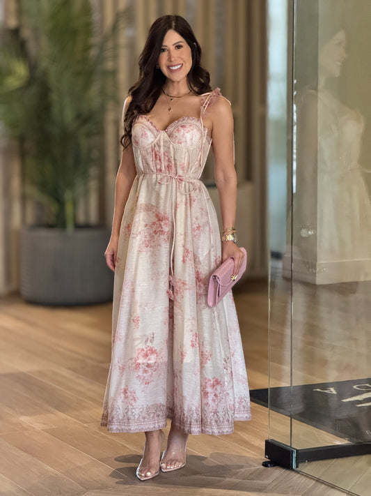 Gardenia Pink Bustier Floral Dress