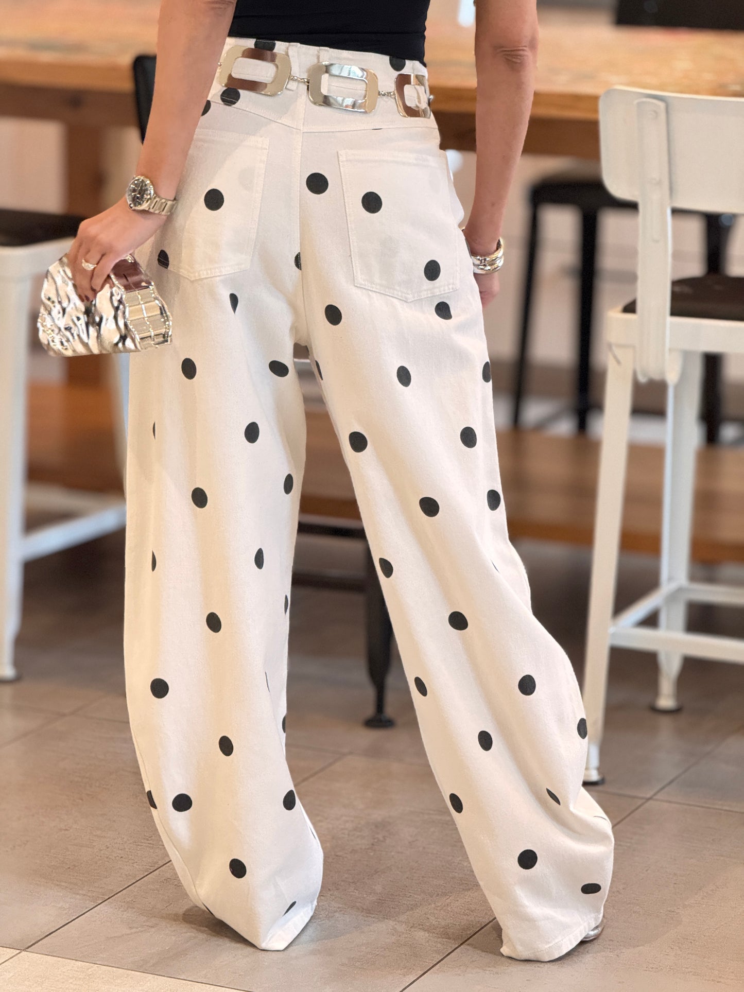 Lumina White Polka Dots Barrel Jeans