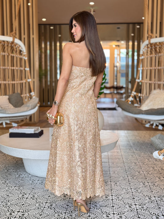 Perky Gold Torchon Dress Gala