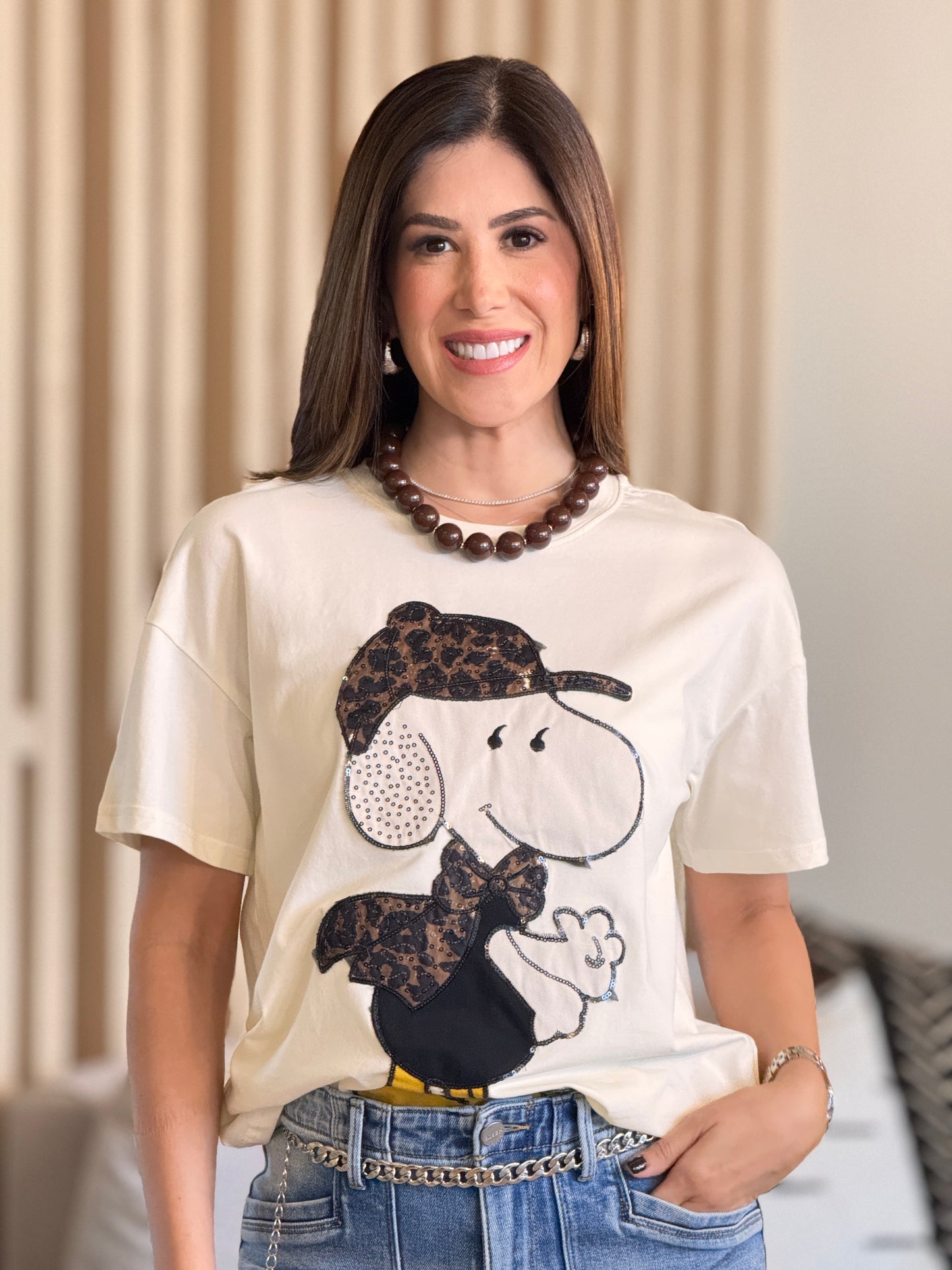 Cartoon Leopard Hat White T-Shirt