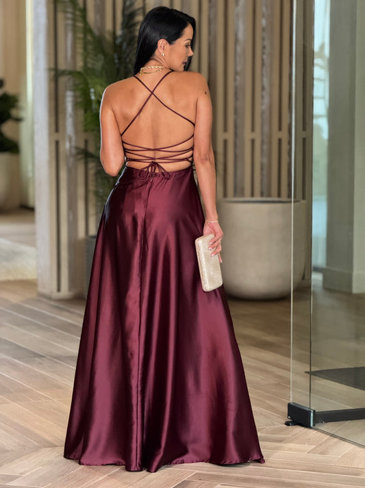 Norkys Burgundy Satin Dress Gala