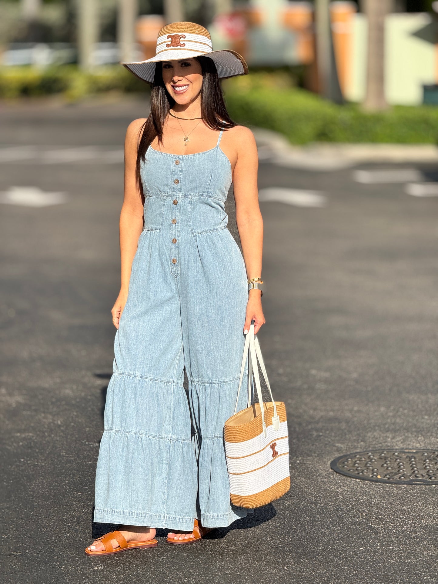 Miou Light Wash Denim Jumpsuit