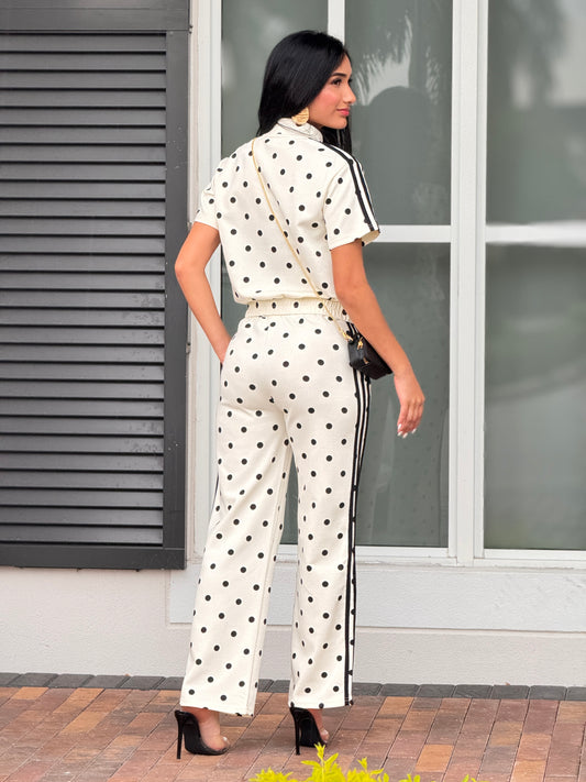 China Ivory/Black Satin Polka Dot Set