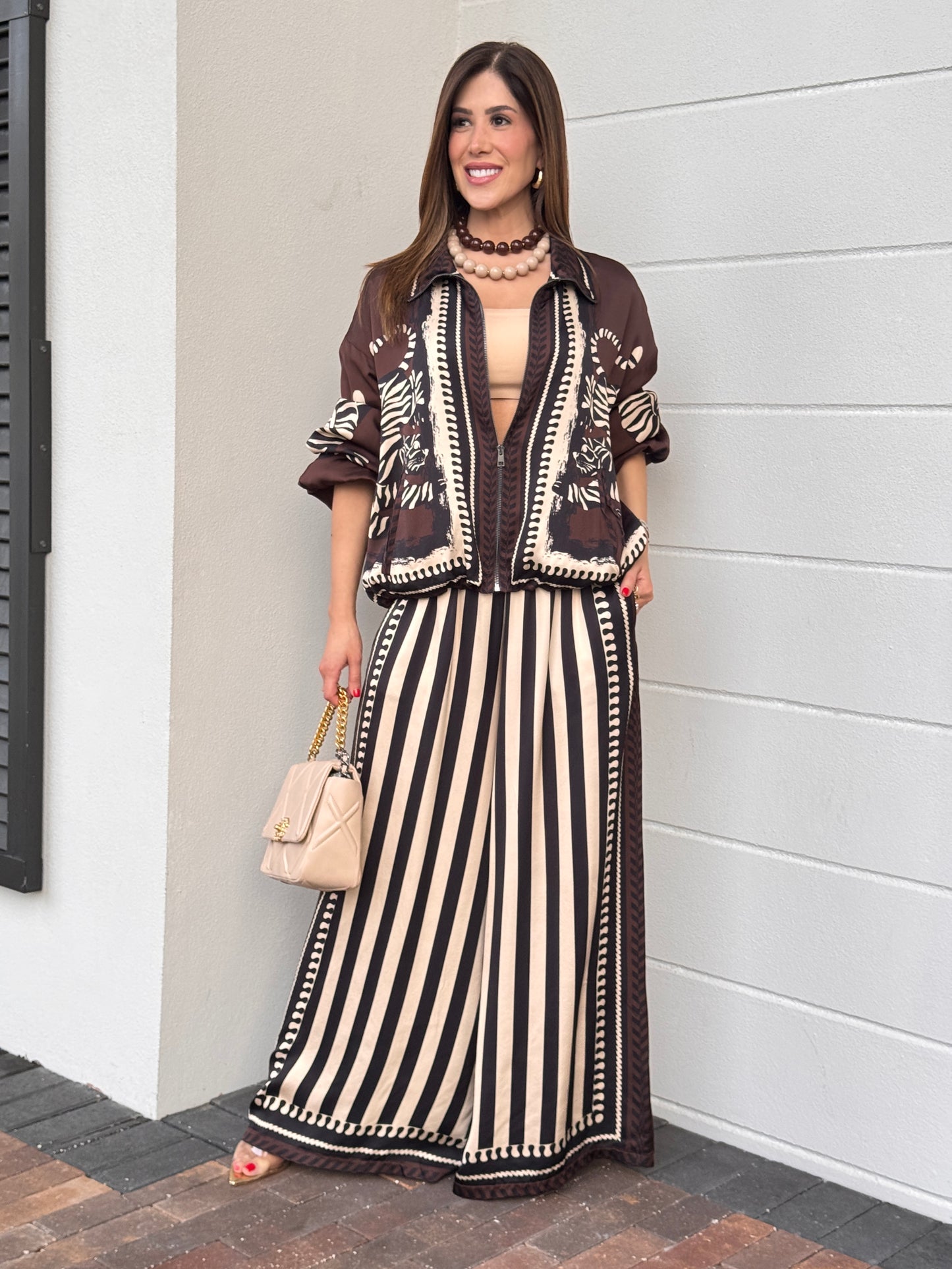 Zebra Beige/Black Satin Jacket Set