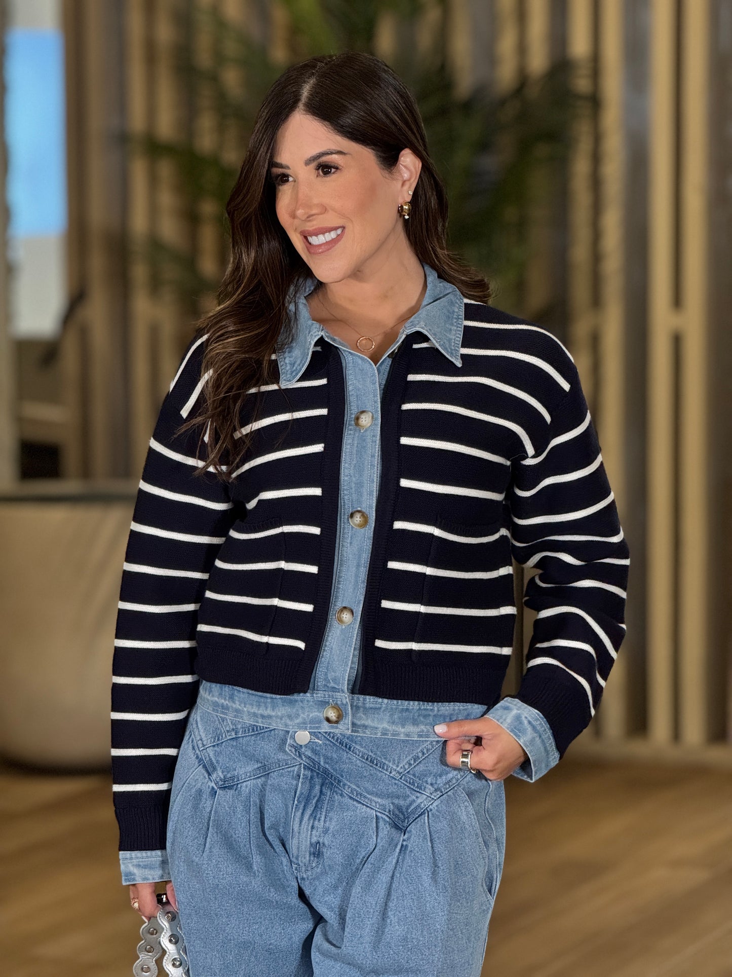 Amable Navy Denim Cardigan Top