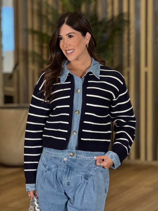 Amable Navy Denim Cardigan Top