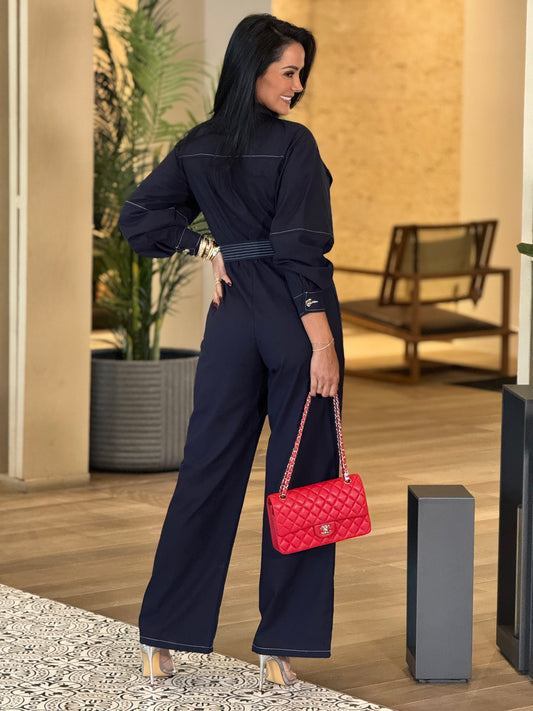 Chic Aviator Navy Jumpsuit