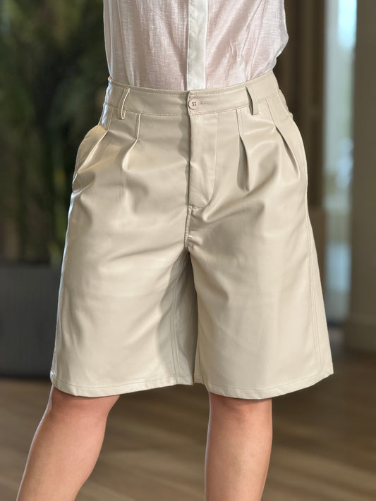 Angelica Beige Leather Bermuda Short