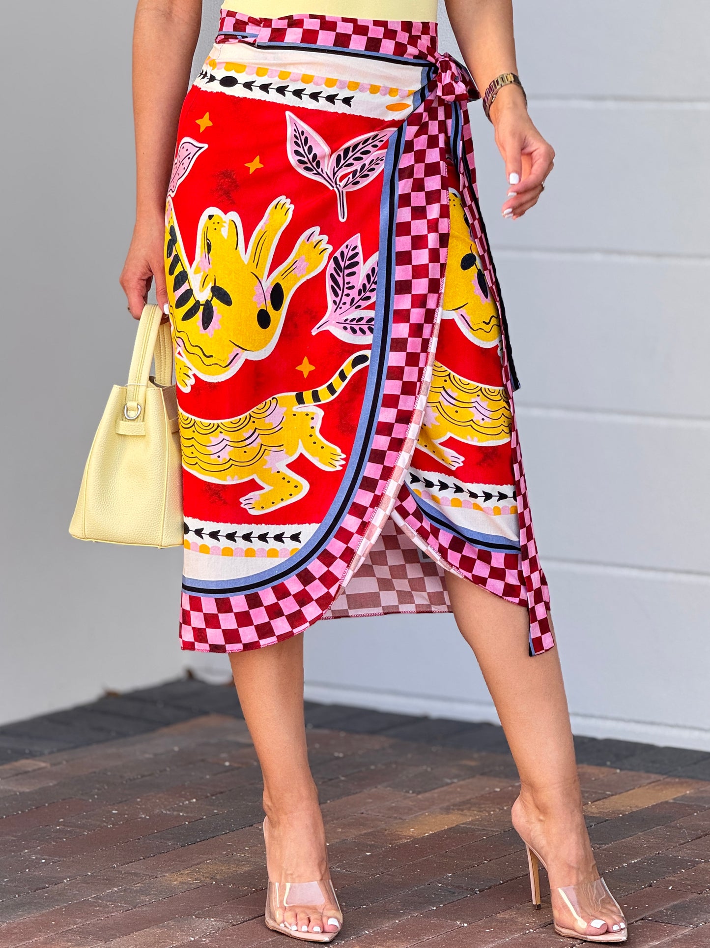 Tiger Red/Blue Checkers Midi Skirt