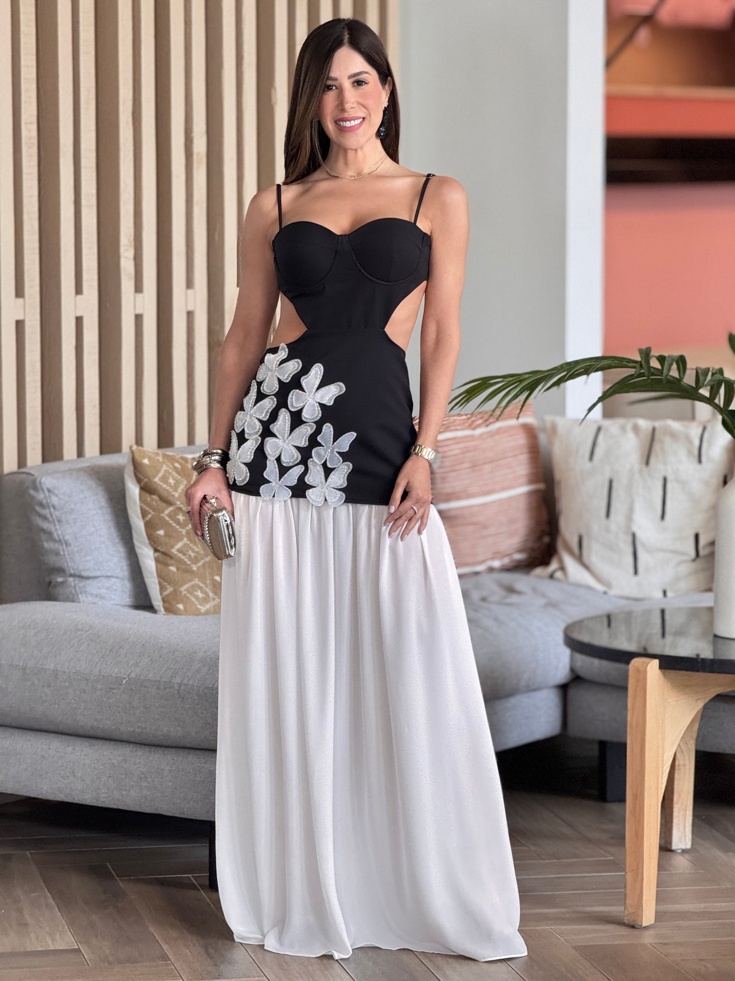 Butterfly Black/White Pleated Dress Gala