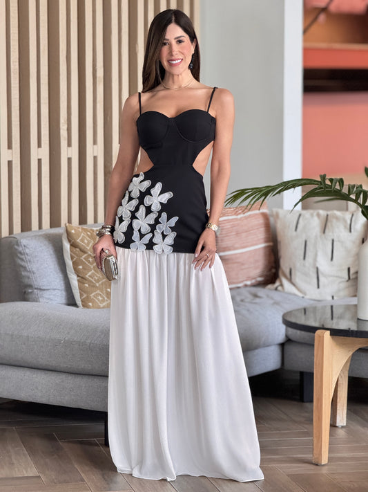 Butterfly Black/White Pleated Dress Gala