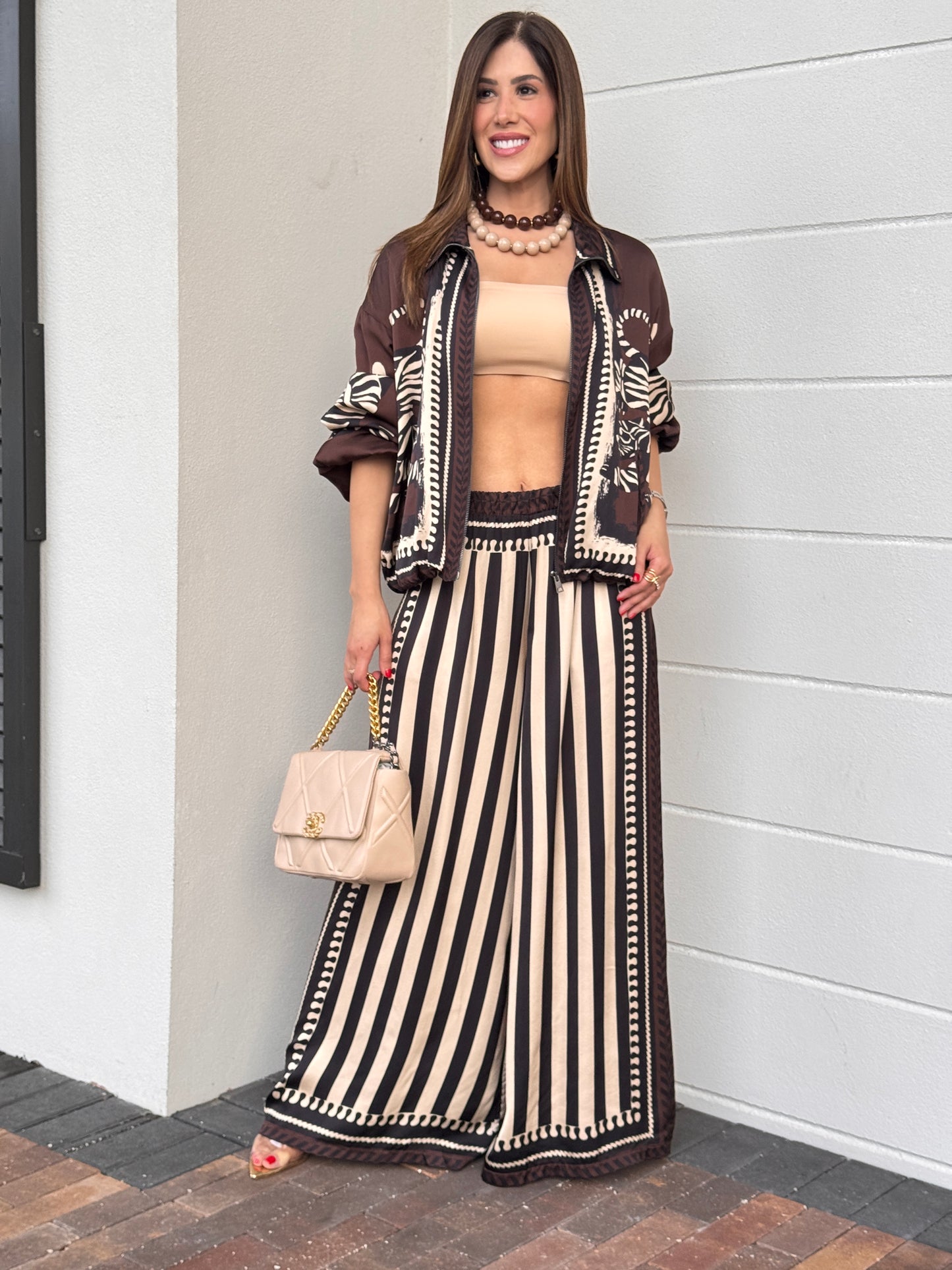 Zebra Beige/Black Satin Jacket Set