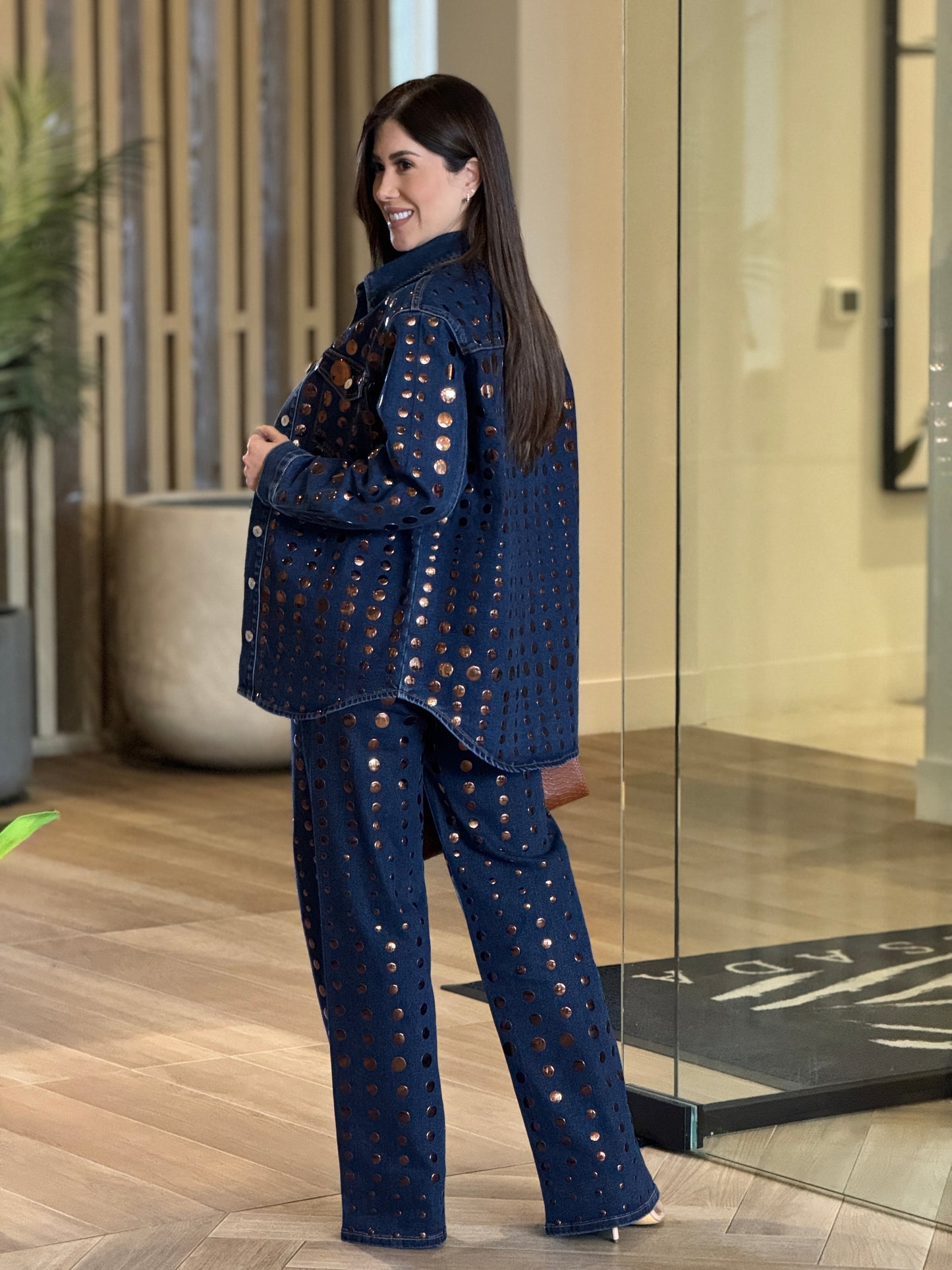 Venezia Dark Denim/Gold Circles Set