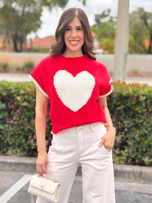 Daylight Red Heart Knitted Sweater Top