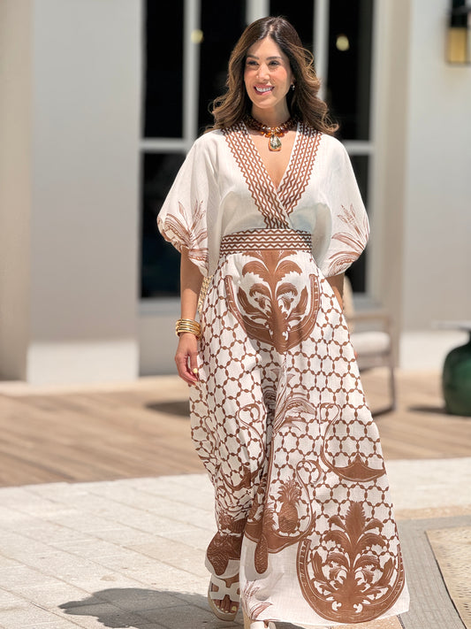 Chic Brown ZigZag Print Dress