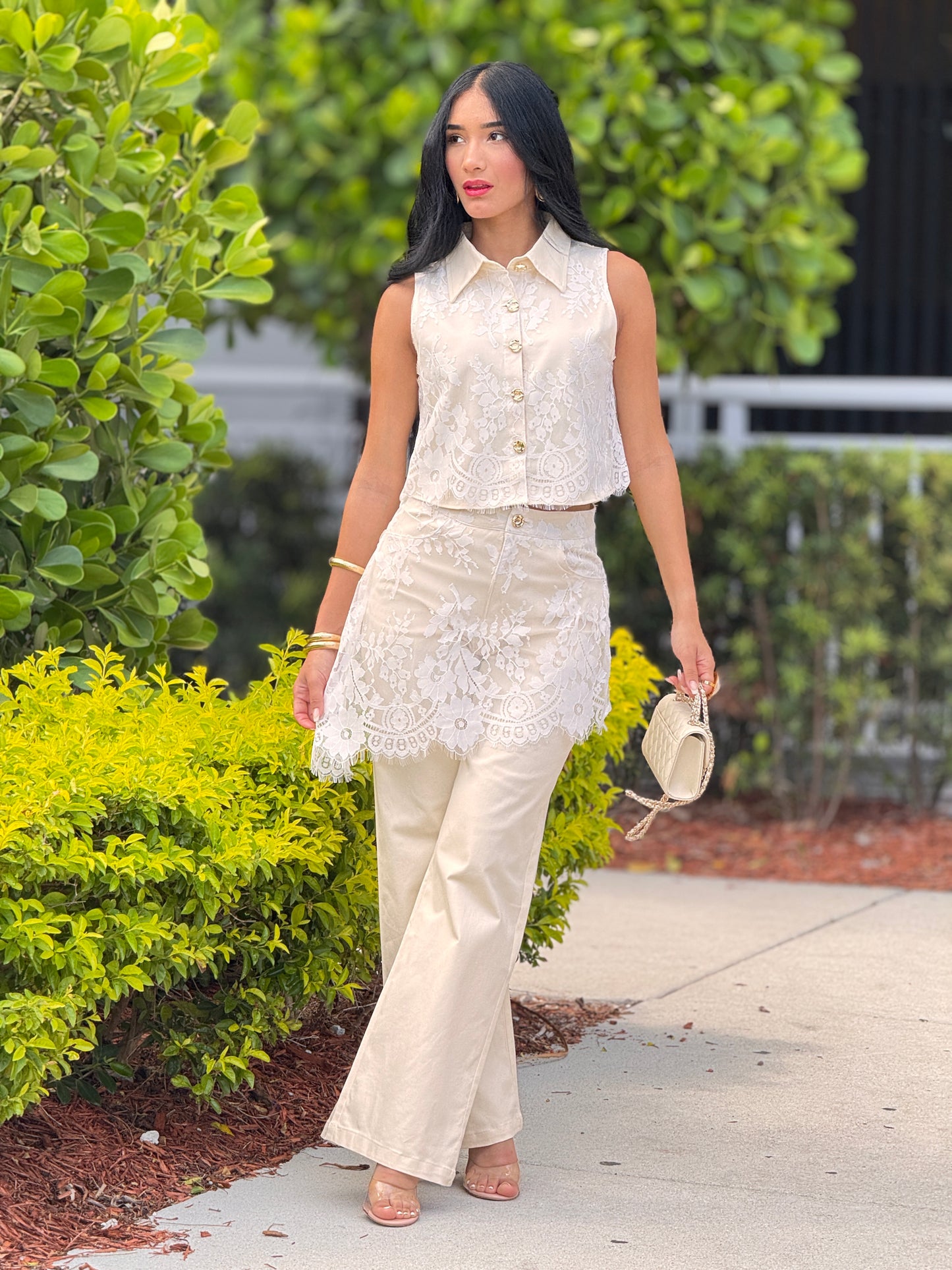 Tennie Beige Lace Asymmetric Set