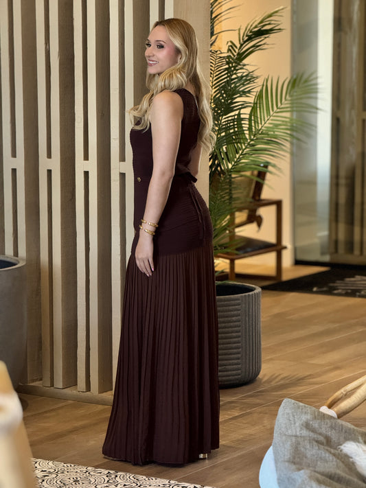 Oriana Brown Vest+Skirt Set