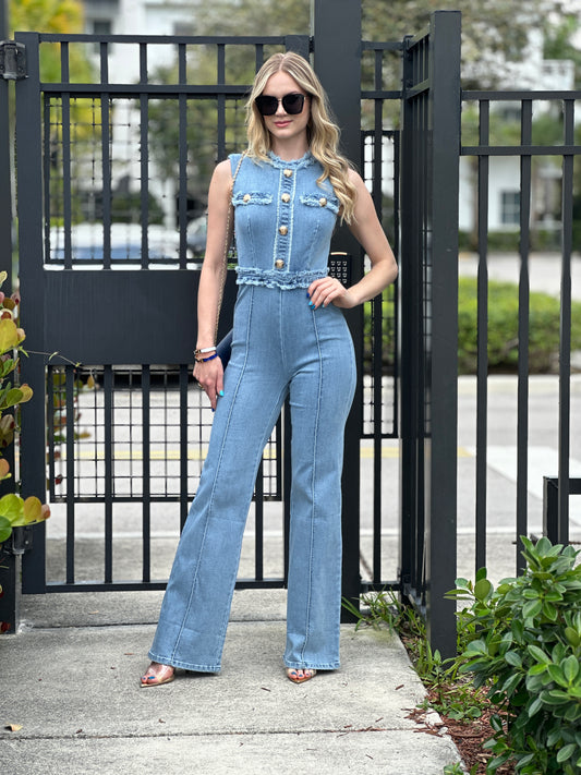 Felianny Denim Tweed Jumpsuit