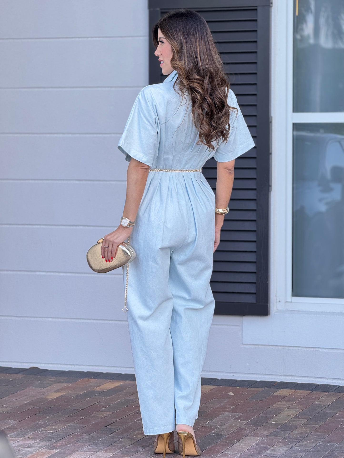Kelsie Baby Blue Painter Jumpsuit