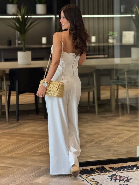 Voguish White Denim Strapless Set