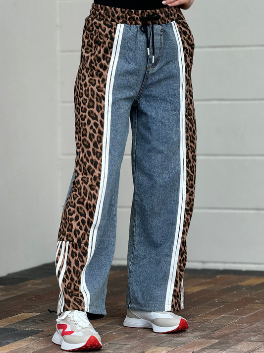 Mónica Denim Animal Print Pants