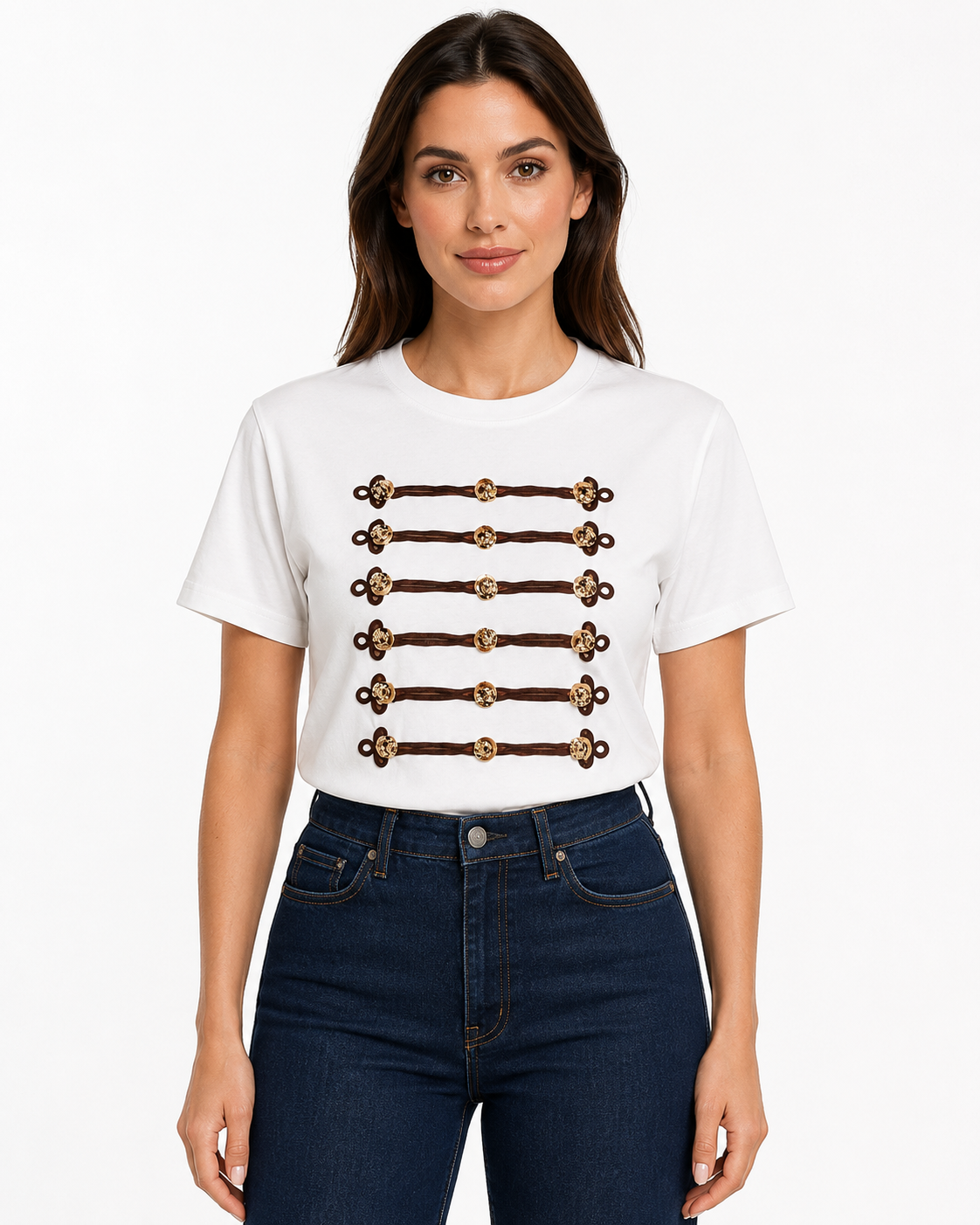 Perky Napo White/Brown Studs T-Shirt