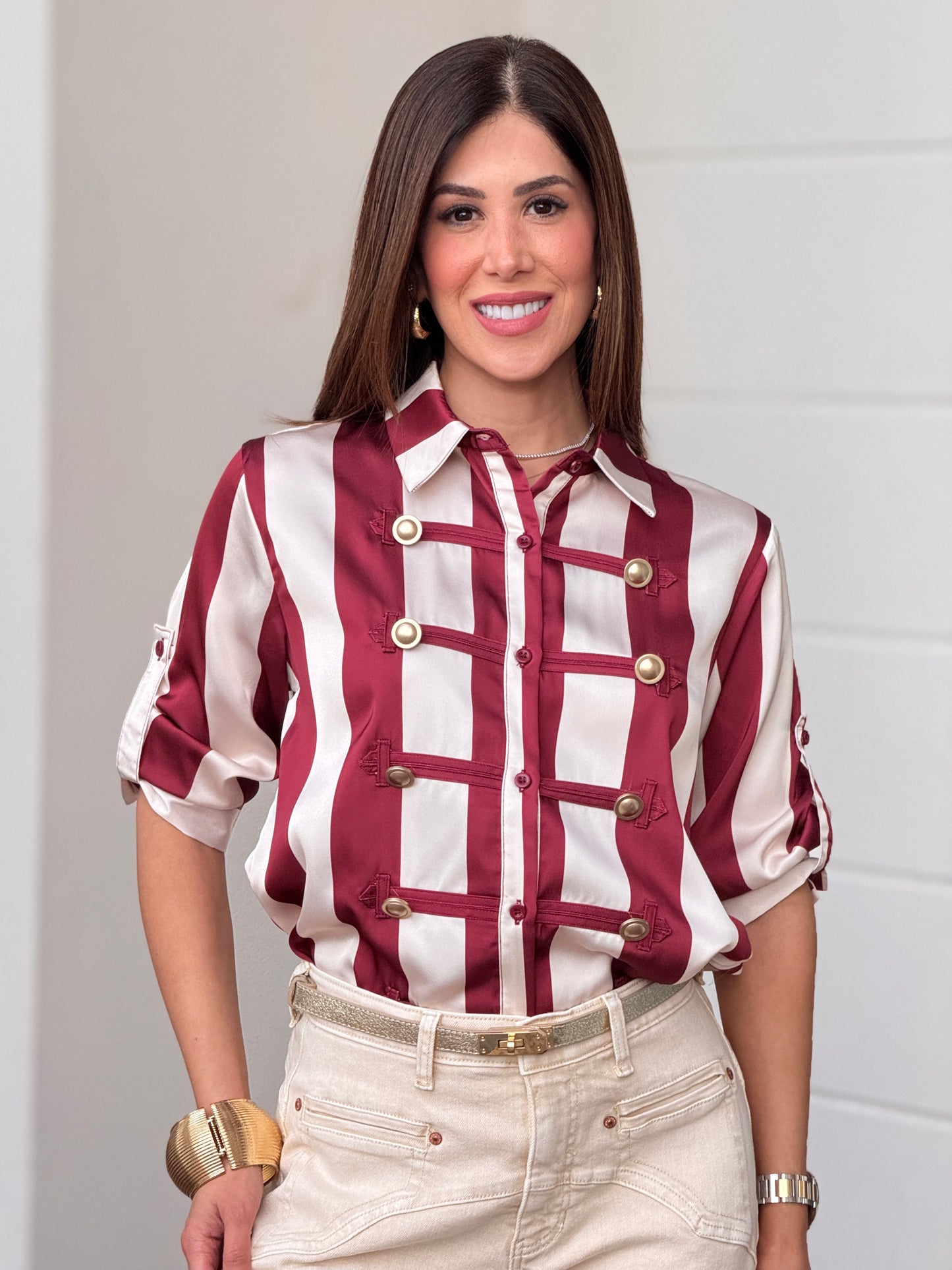 Pastel Burgundy Napo Studs Lines Top