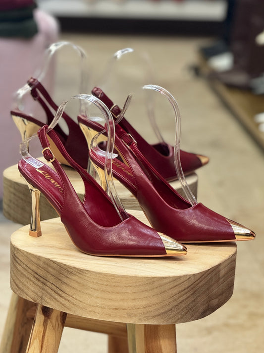 Riven Burgundy Gold Heels
