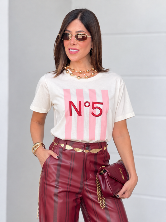8753 Number 5 Pink Lines T-Shirt