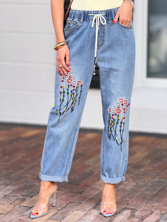 Giny Floral Middle Embroidery Jeans