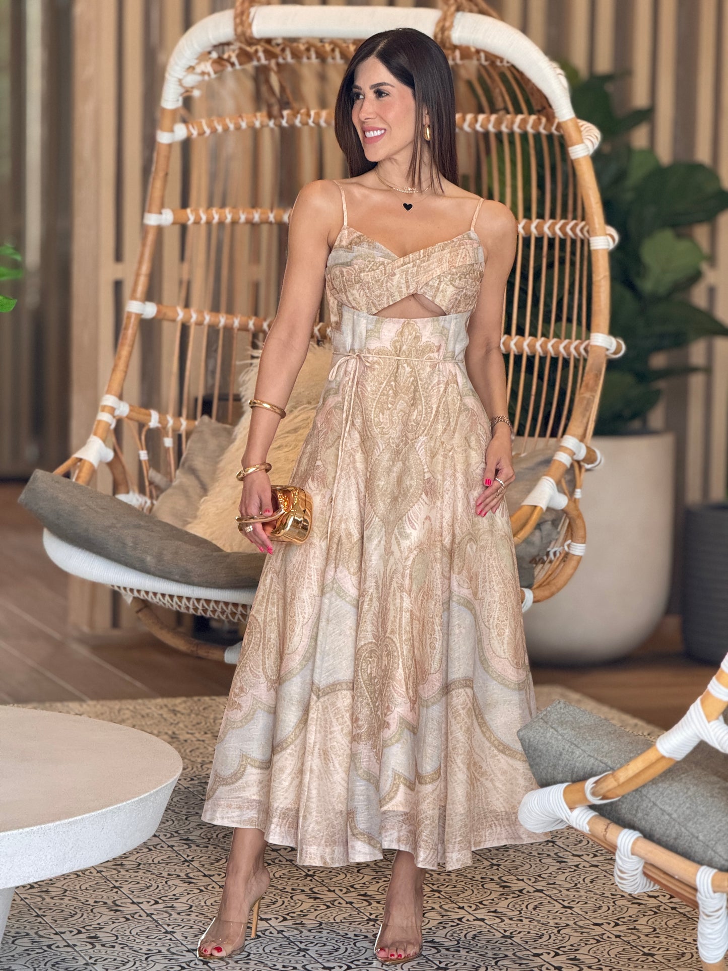 Gardenia Sandy Beige Print Dress