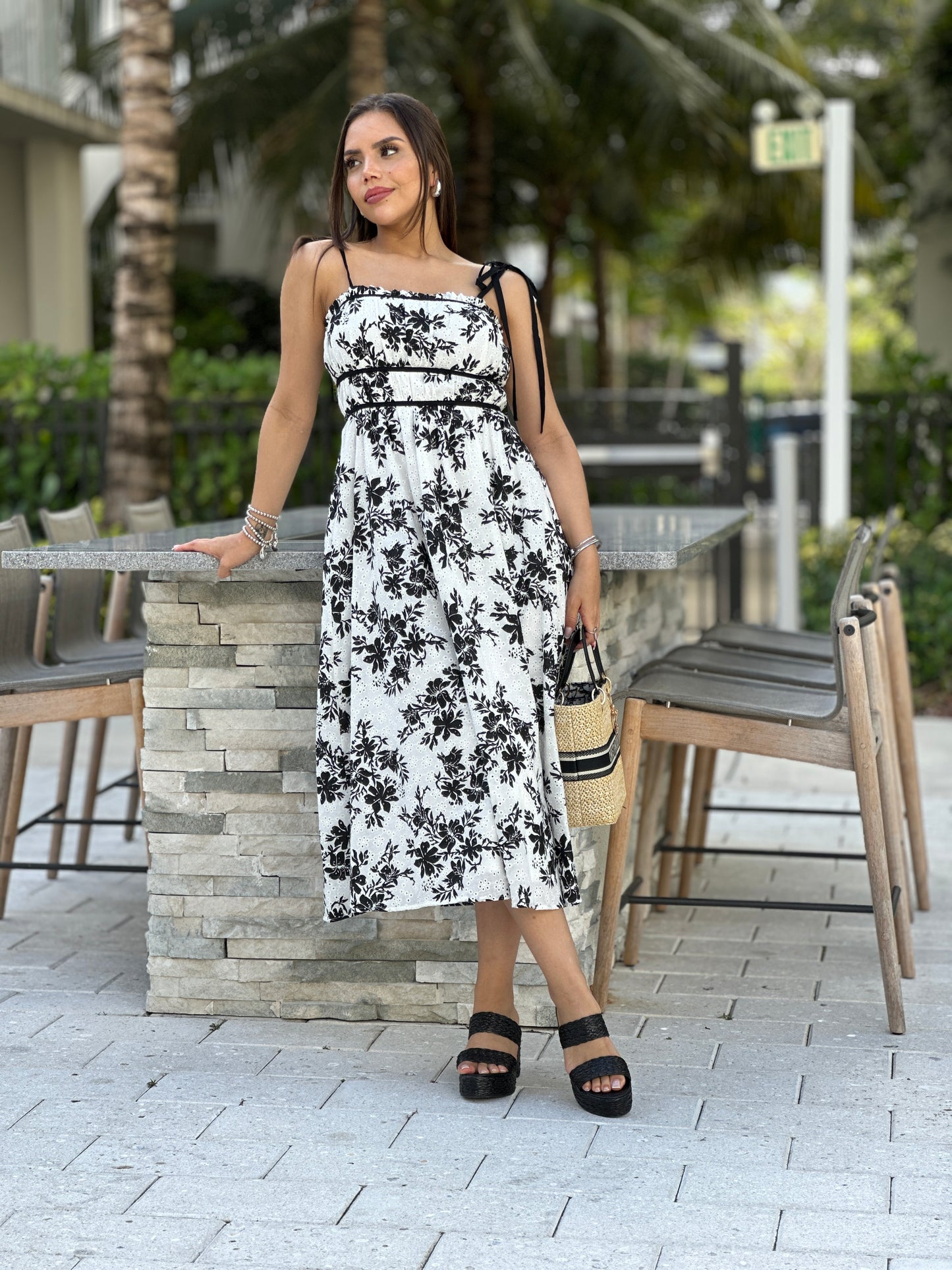 Country White&Black Texture Midi Dress