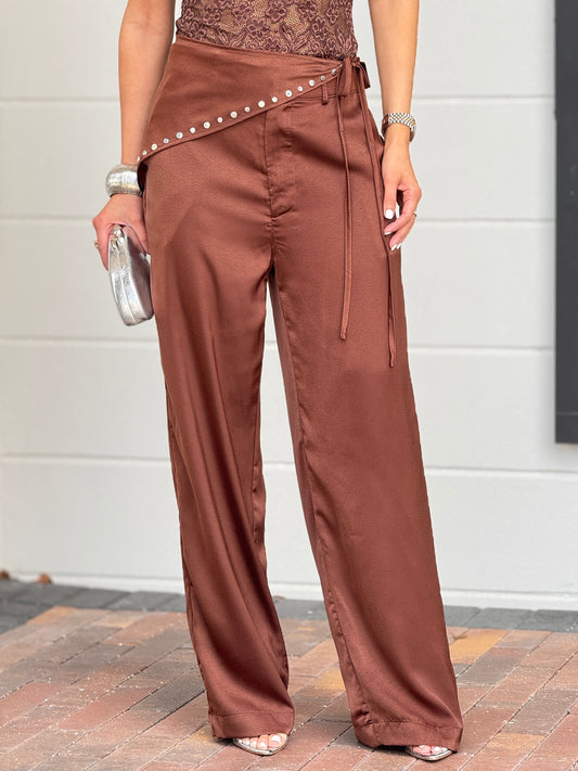 Tea Brown Satin Remaches Pants