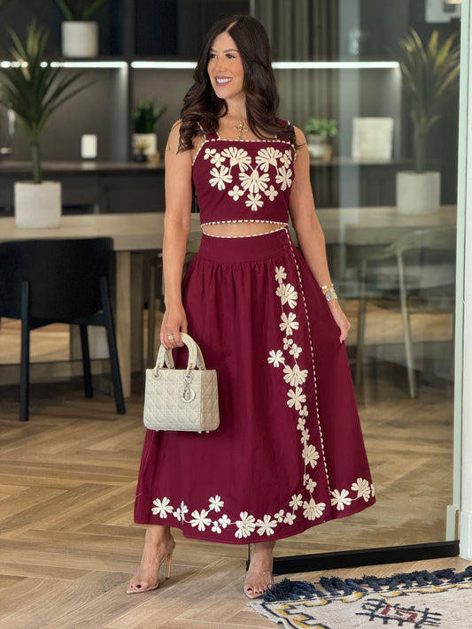 Persian Burgundy Floral Skirt Set