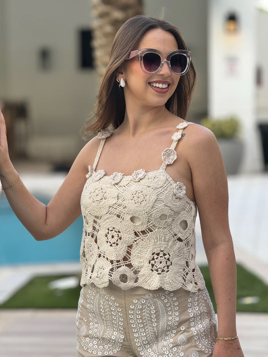 Botanical Beige Crochet Top