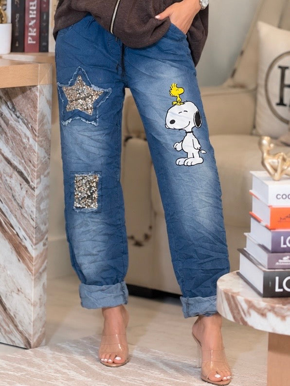 Italy Cartoon Dark Denim Joggers