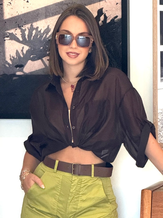 Italian Brown Sheer Blouse