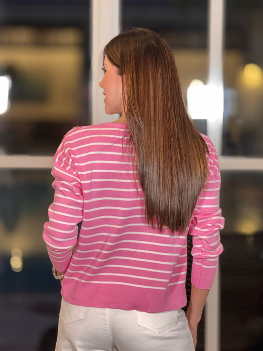 Mon Amour Pink Lines Sweater Top