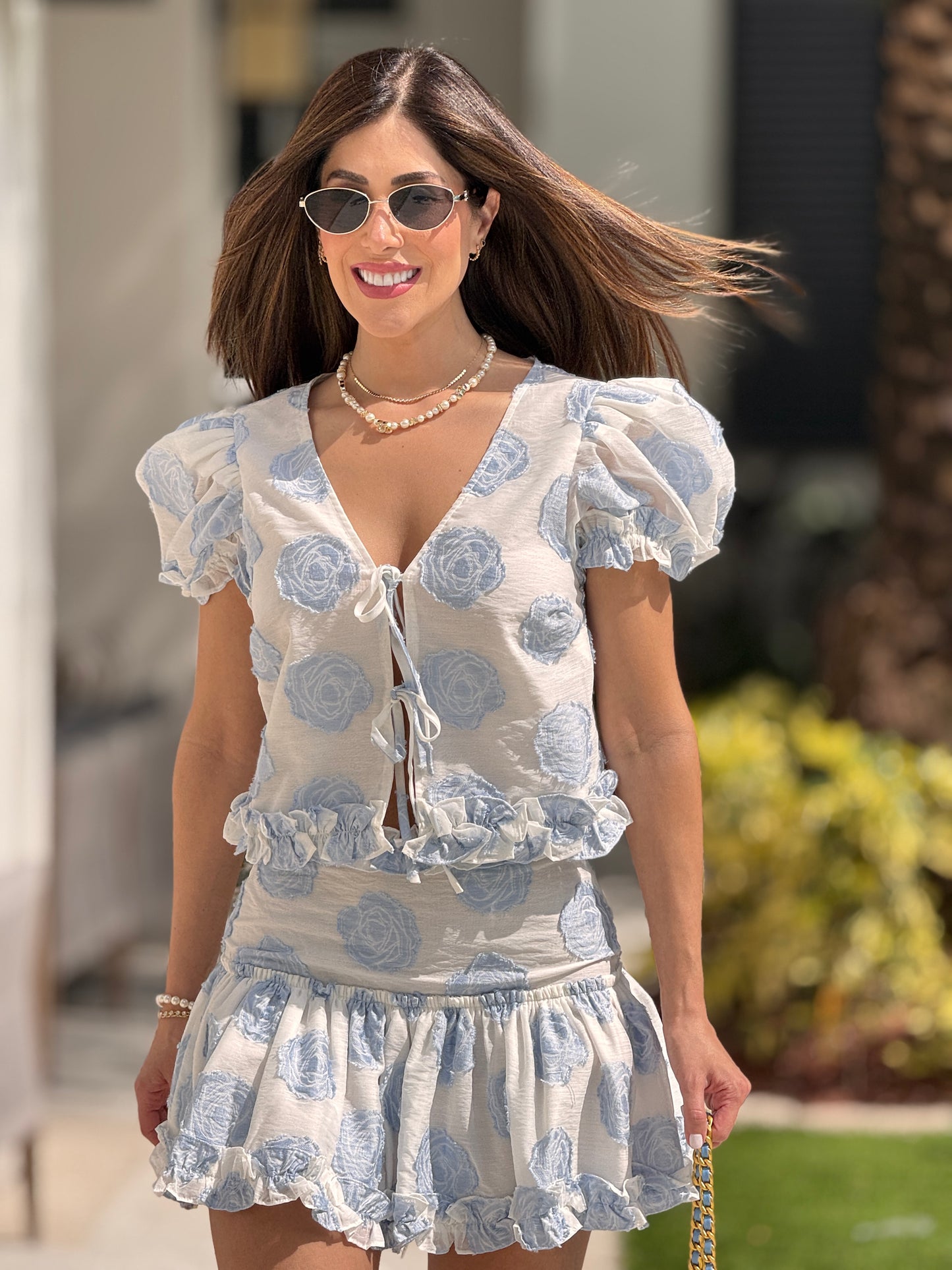 Sofie Blue Floral Skirt Set