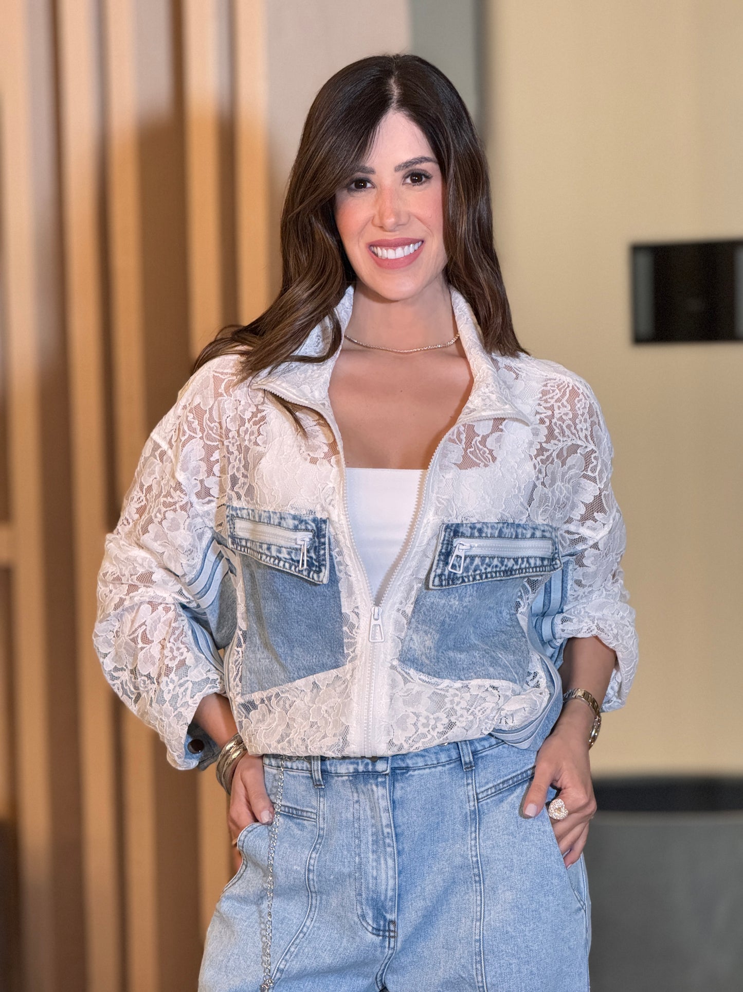 Tokyo White Lace/Denim Jacket Top