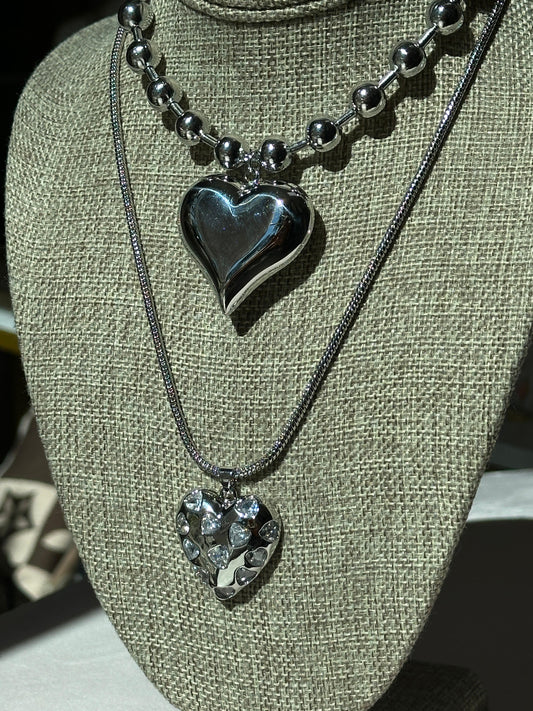 Chunky Silver Hearts Necklace