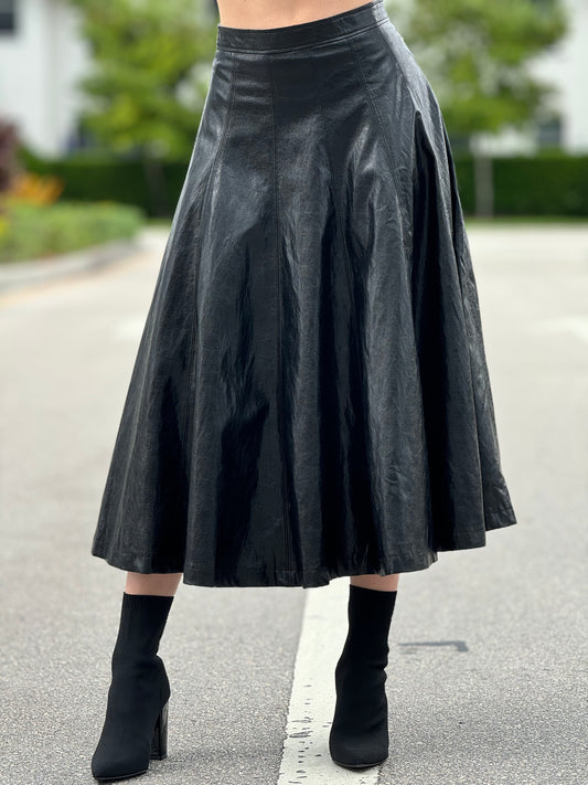 Brianna Black Leather Long Skirt