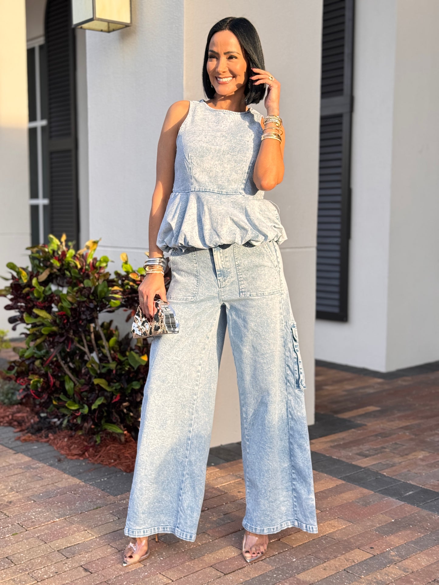 More Denim Peplum+Barrel Set