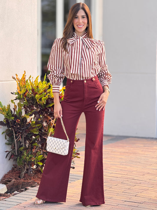 Jealousy Burgundy Lines Top+Jeans Set