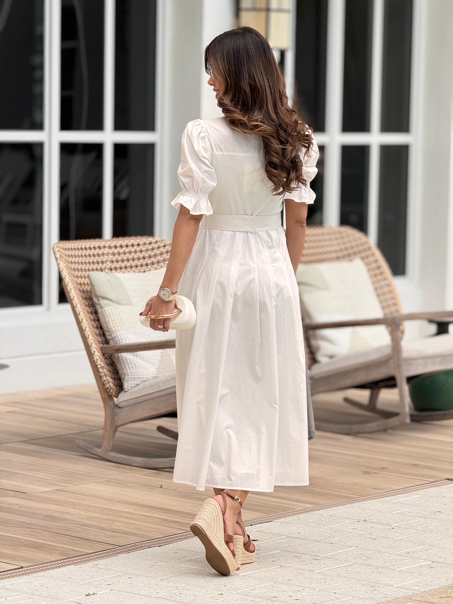 Peachy Ivory Gold Buttons Dress