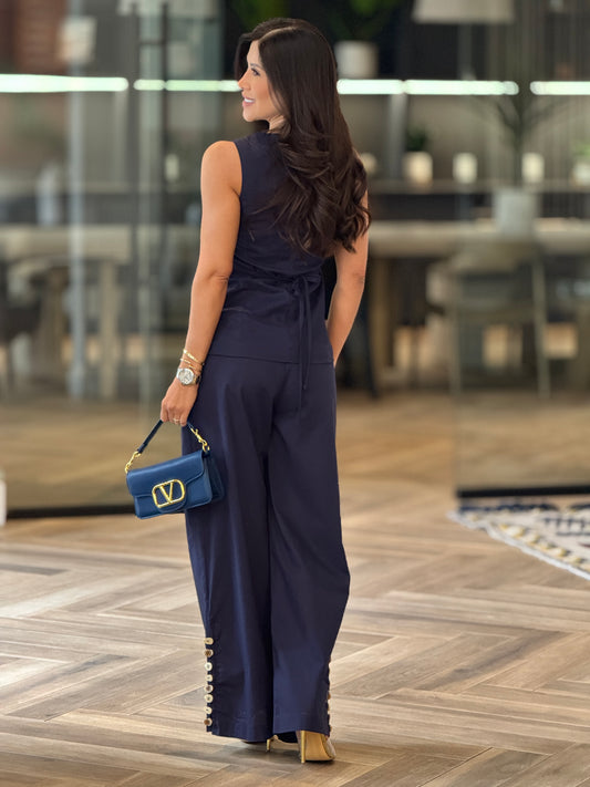 Cactus Navy Buttons Vest Set