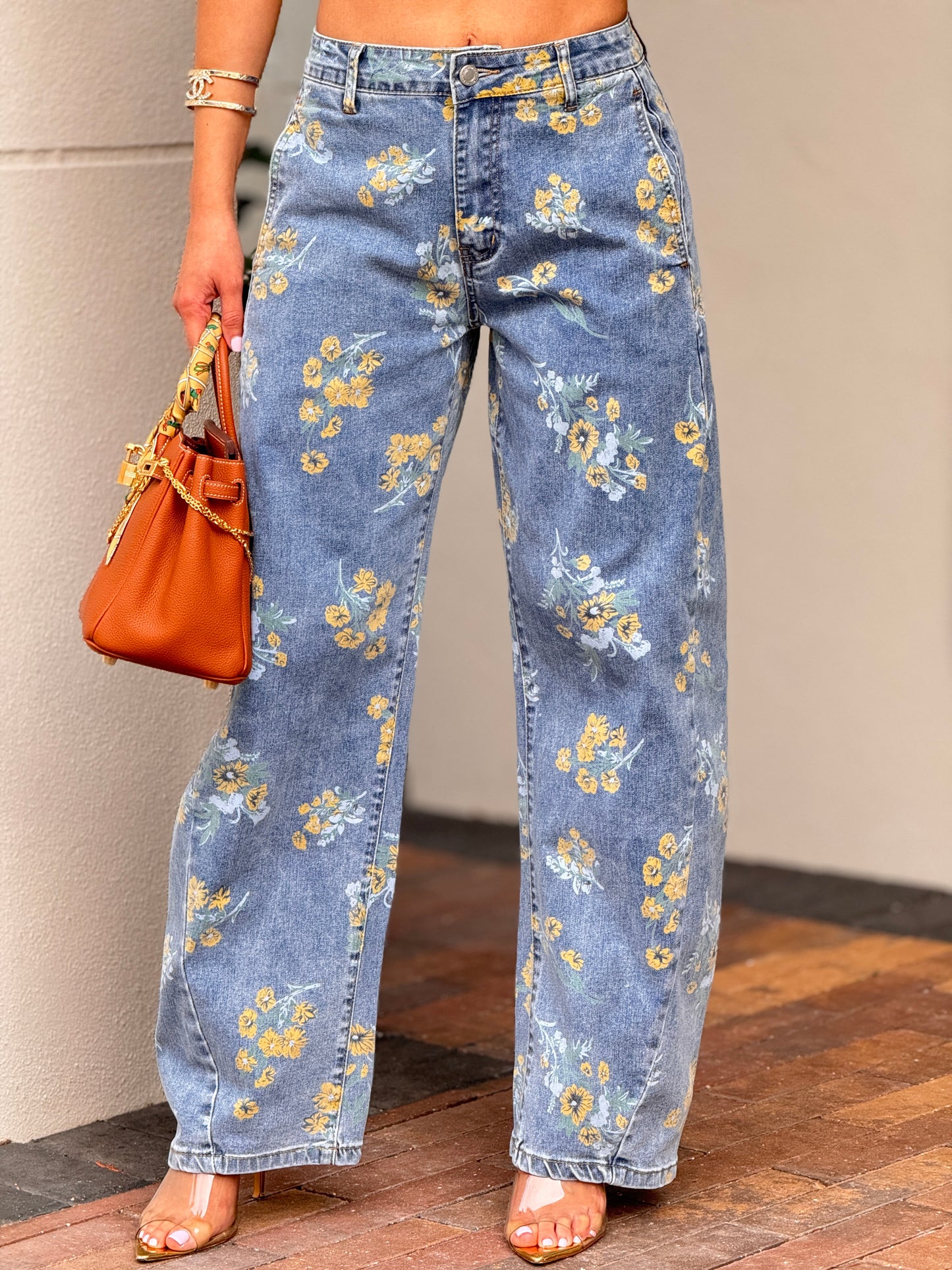 Liz Yellow Flowers Denim Jeans