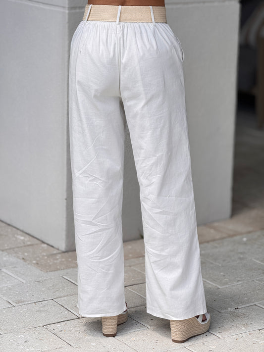 Creta White Linen Pants