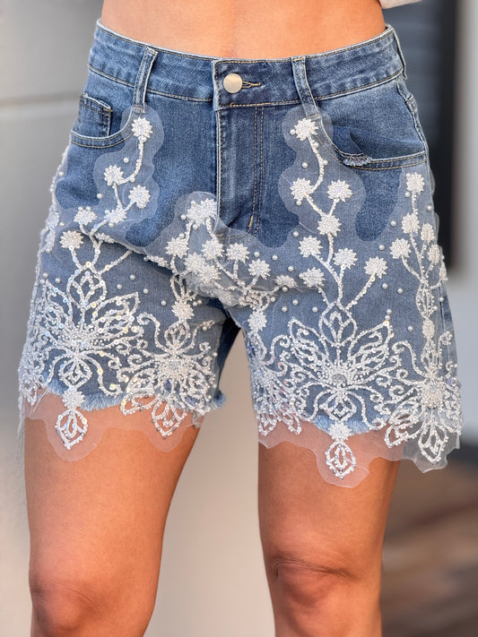 Justy Denim Embellished Shorts